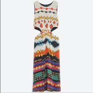 Zara geometric Aztec print cutout midi dress NWT M